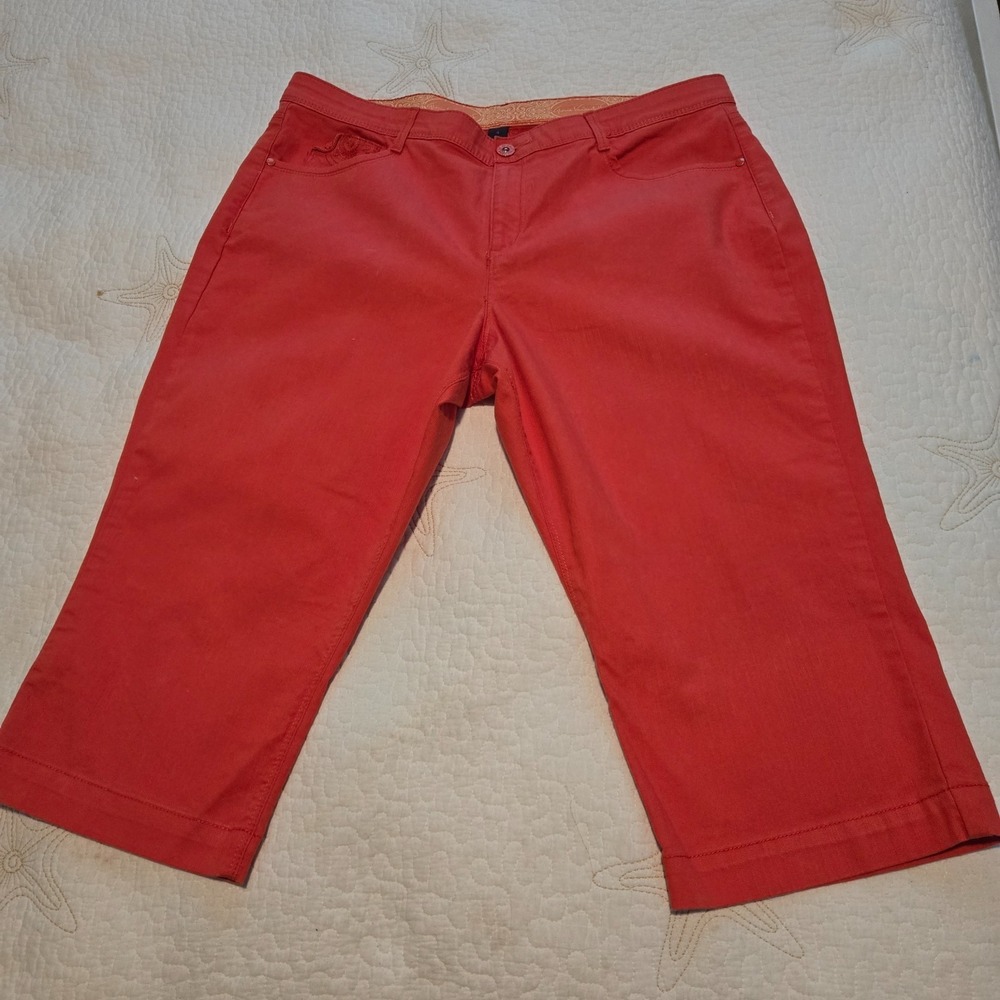 Gloria Vanderbilt Womens Harmony Capris Size 16 Stretchy Embellished Orange